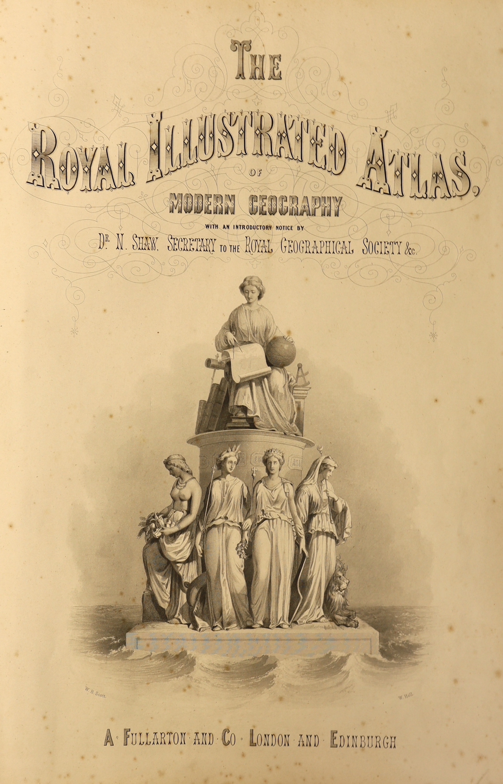 The Royal Illustrated Atlas, of Modern Geography ...pictorial engraved title and 74 coloured maps and plans (many pictorial, some d-page); publisher's gilt ruled and lettered black morocco, panelled spine, ge. and marble